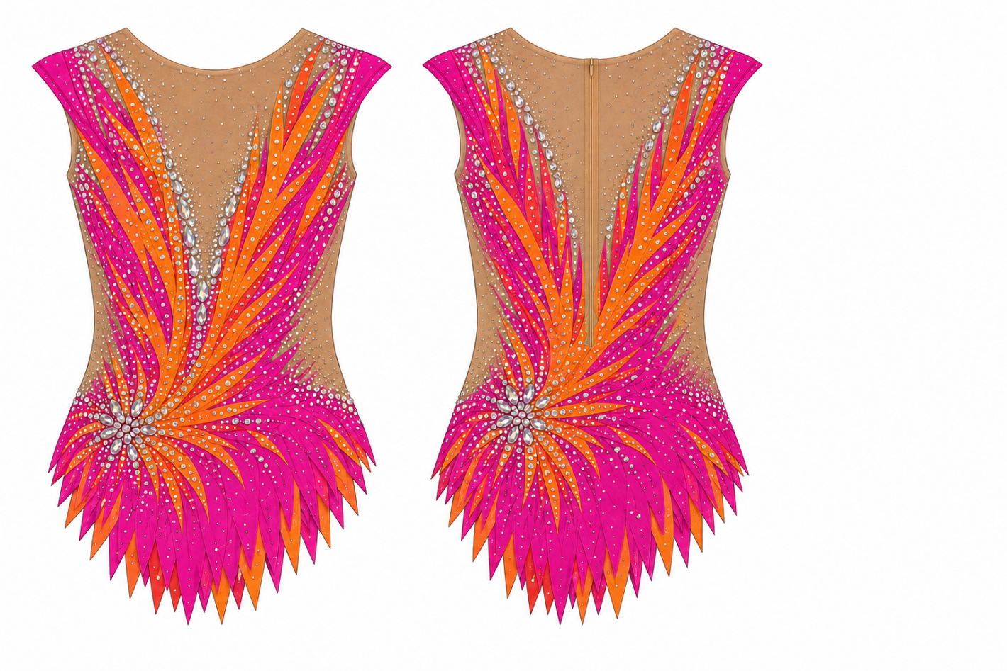Orange/pink Acro Acrobatics Rhythmic gymnastics skirted leotard - Image 2