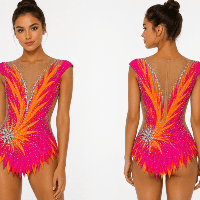 Orange/pink Acro Acrobatics Rhythmic gymnastics skirted leotard