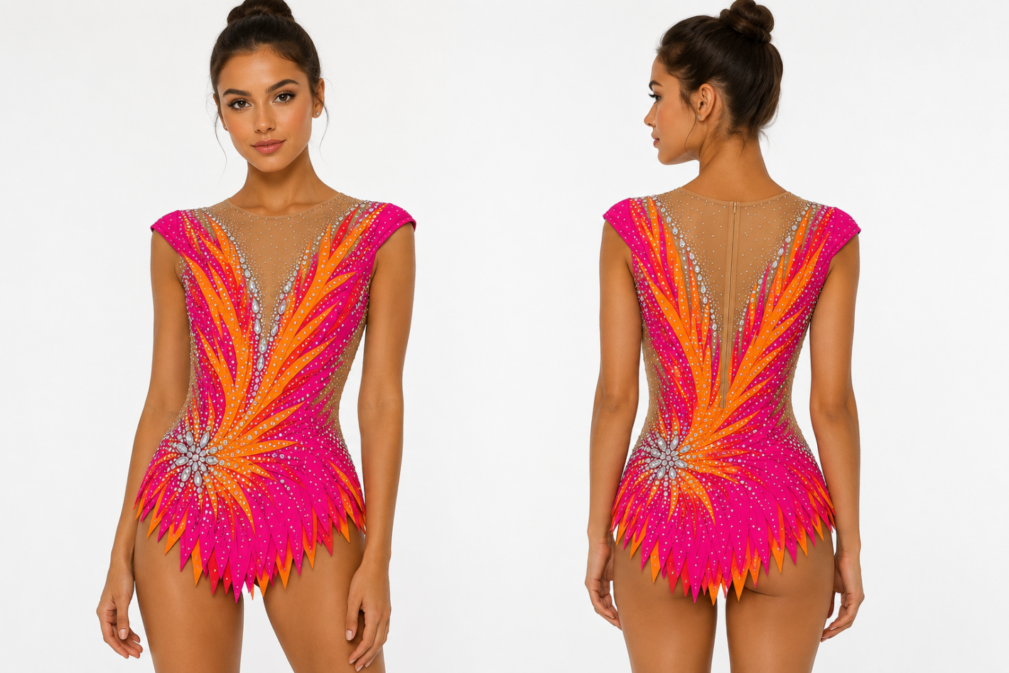 Orange/pink Acro Acrobatics Rhythmic gymnastics skirted leotard