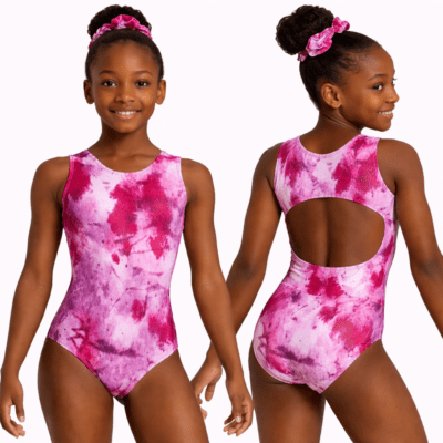Tie-Dye Girls open back gymnastics/dance leotard  Purple/White