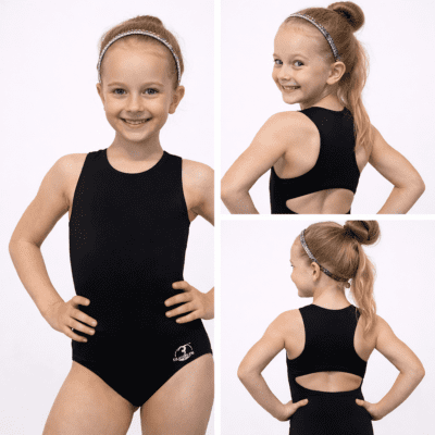 Lilachelene black Open Back leotard girls gymnastics/dance