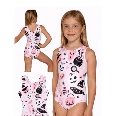 Pink Boo Halloween girls gymnastics dance leotard