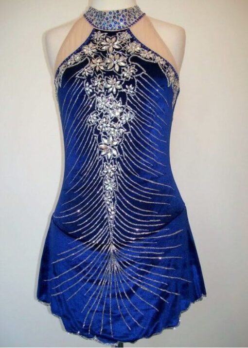 Custom Made Blue Velvet Ice Figure skating Dress/Baton Twirling Tap/Dance - Image 2