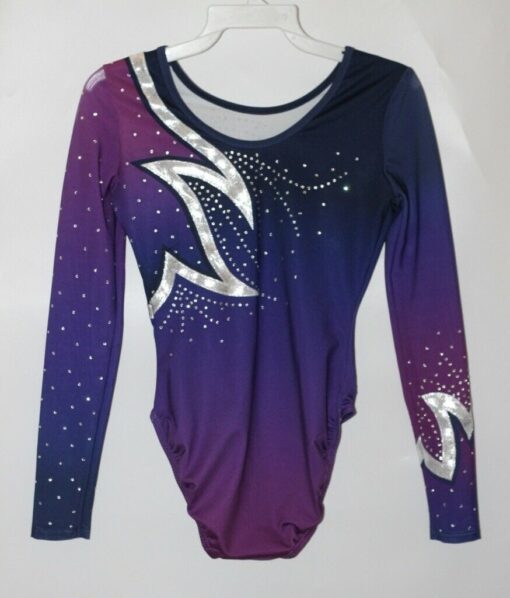 Amethyst Girls Long Sleeve Gymnastics Leotard Lycra/Mesh Crystals - Image 3
