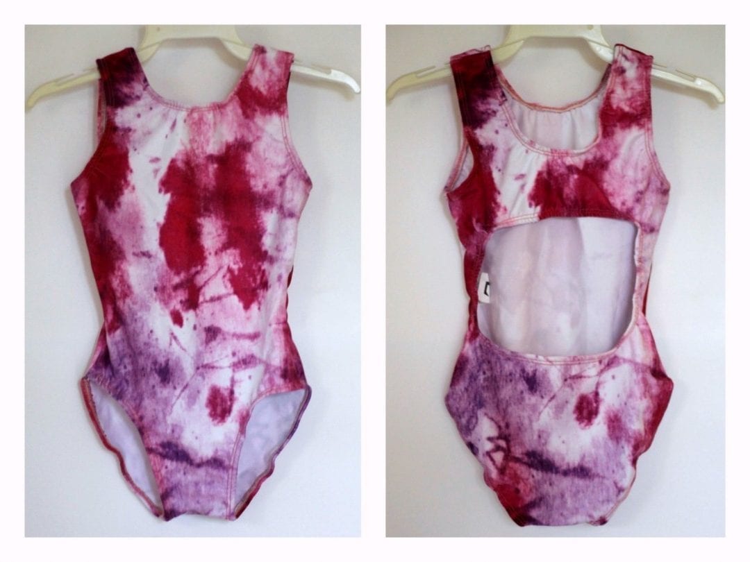 TieDye Girls open back gymnastics/dance leotard Purple/White Lilachelene Leotards & Skatewear