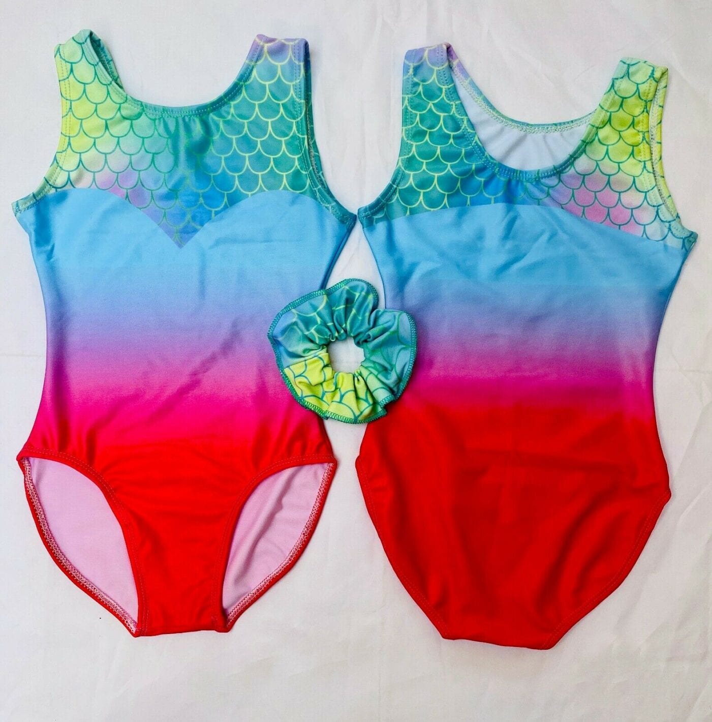 Mermaid girls gymnastics Leotard with scrunchie