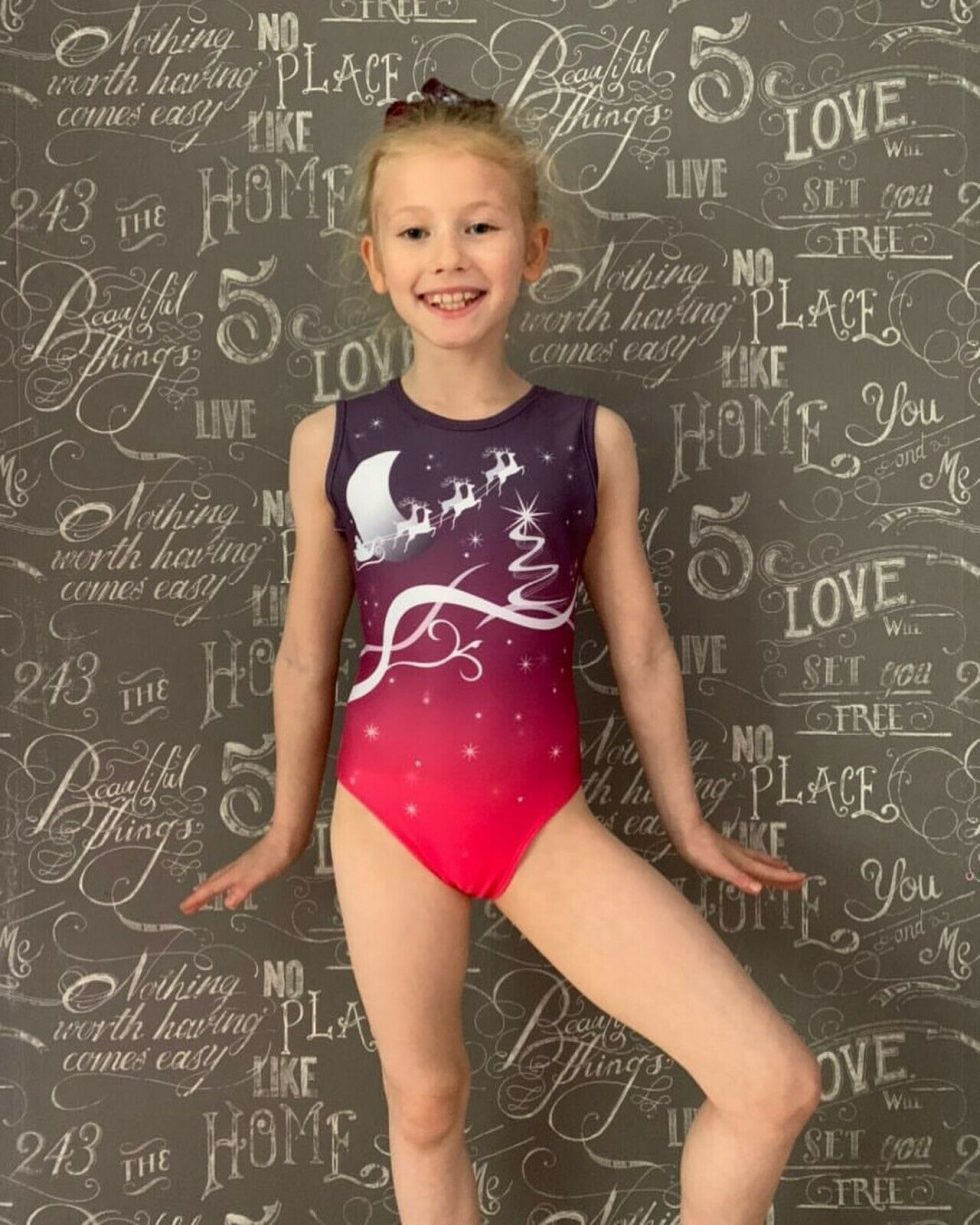 Xmas Christmas Reindeer Leotard Girls Gymnastics Lilachelene Leotards