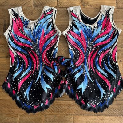Blue Rainbow Girls Skirted Gymnastics Acro Competition leotard Rhythmic Aerobics